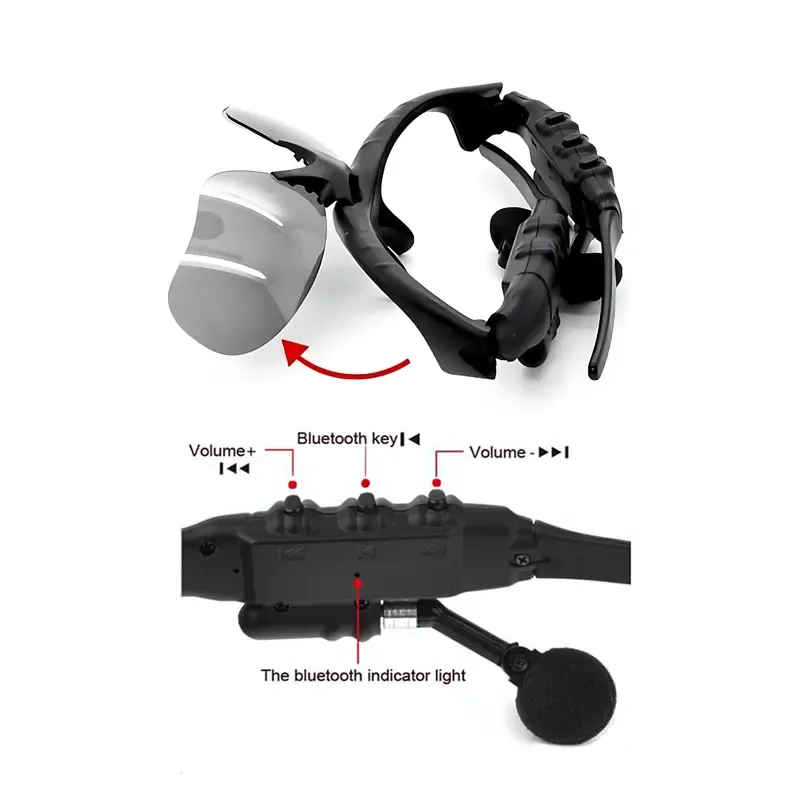 Wireless Audio Smart Sunglasses – Bluetooth Sport Glasses with Built-In Earbuds, Flip-Up Tinted Lens, Hands-Free Calls & Music, Adjustable Fit for Men & Women (Black-Blue-Yellow)