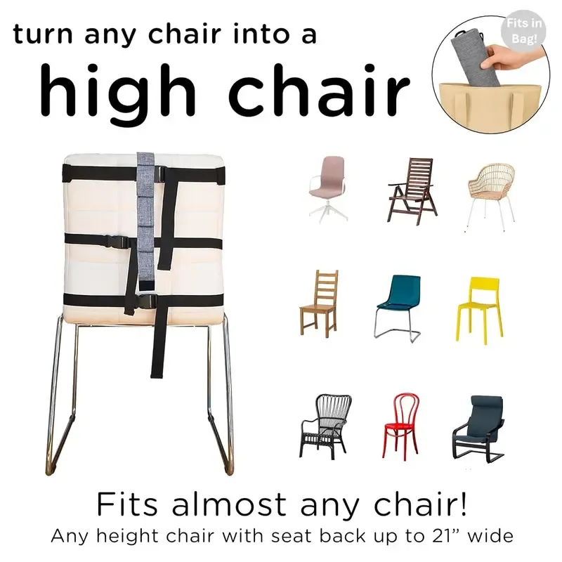 Baby Travel Harness Seat - Super Compact High Chair for Babies - Lightweight & Ergonomic Carrier with Adjustable Straps - Perfect for Travel & Home Use