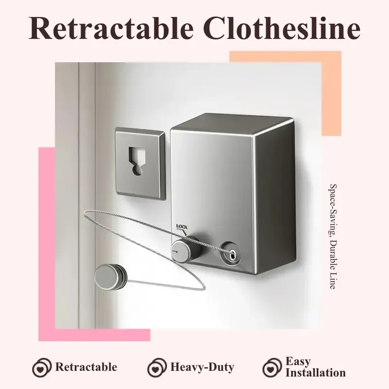 Stainless Steel Retractable Clothesline, Invisible Wall-Mounted Clothesline for Storage and Sun-Drying, Adjustable Heavy-Duty Balcony Drying Rack for Home and Hotel, Summer Gift