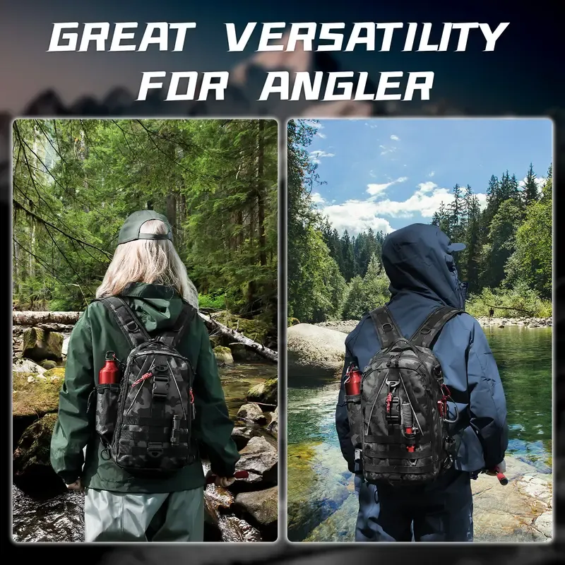 Fishing Backpack Tackle Sling Bag - Fishing Backpack with Rod Holder - Tackle Box Fly Fishing Gifts for Men Women（Accessories not included）