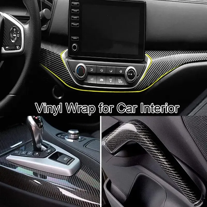 Black 6D Carbon Fiber Vinyl Wrap Roll 1.6ft x 16.4ft, 8yr Glossy Car Wrap Film Featuring Bubble Free Air Release Technology, Car Moto DIY Interior Exterior