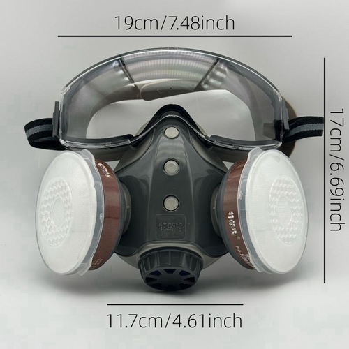 Reusable Industrial Gas Mask with 10 Filters, Dustproof Paint Spray Mask with Goggles, Protective Mask for Chemical Work, Construction Gear