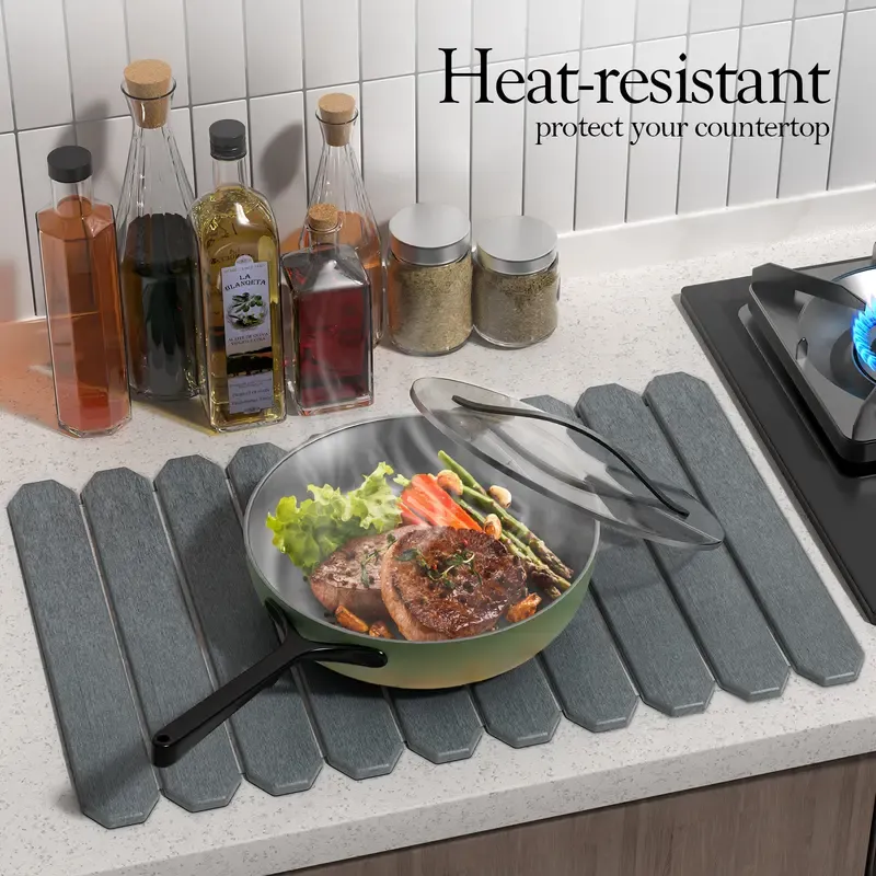 Msercuor Large Stone Dish Drying Mat 24inx16in  Diatomaceous Earth Collapsible Quick Drainage for Kitchen Counter with Sanding Paper & Anti-Slip Pad Coasters Tableware