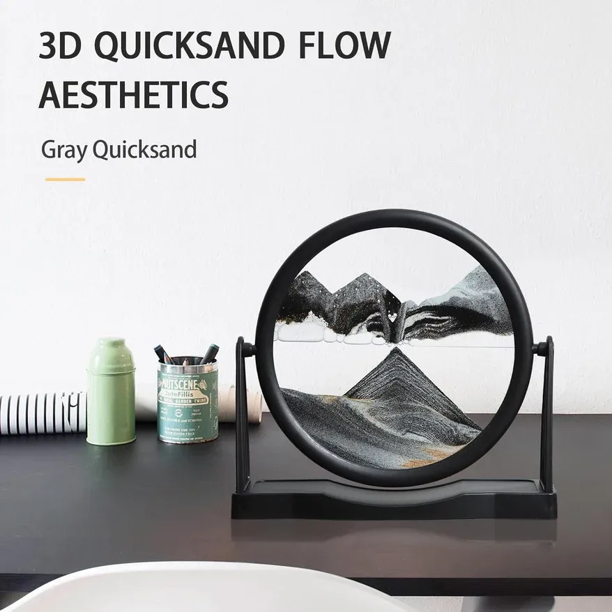3D Moving Sand Art Frame | Rotating Liquid Sandscape Decor for Stress Relief & Desk Display