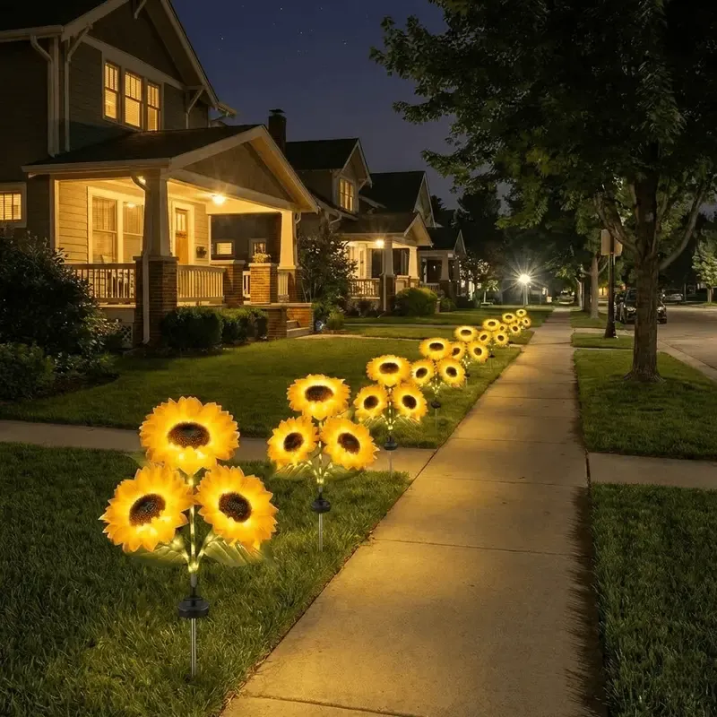 Solar Powered LED Sunflower Garden Lights - Set of 2 Pieces, Realistic Nighttime Glow for Yard, Lawn, Patio, and Porch Decoration, Waterproof IP65, Energy-Efficient Outdoor Lighting, Garden Lighting | Decorative Solar Lights | Durable Plastic Flowers,