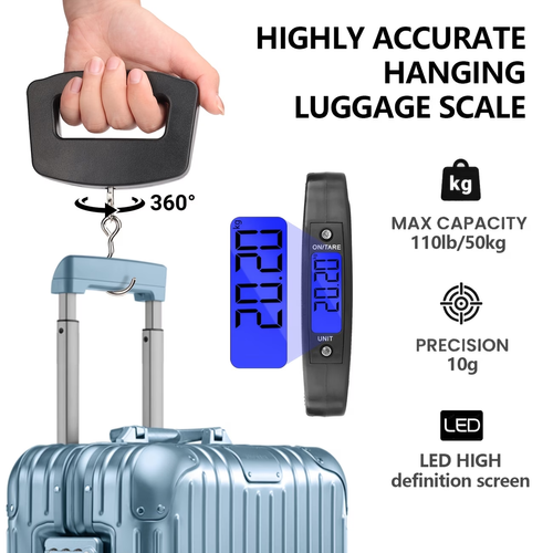 Digital Handheld Luggage Hanging Scale, for Automotive Detailing Tools, Portable Electronic Scale, Fast Scale with Backlit LCD Display, Travel Essentials, (Batteries Not Included)