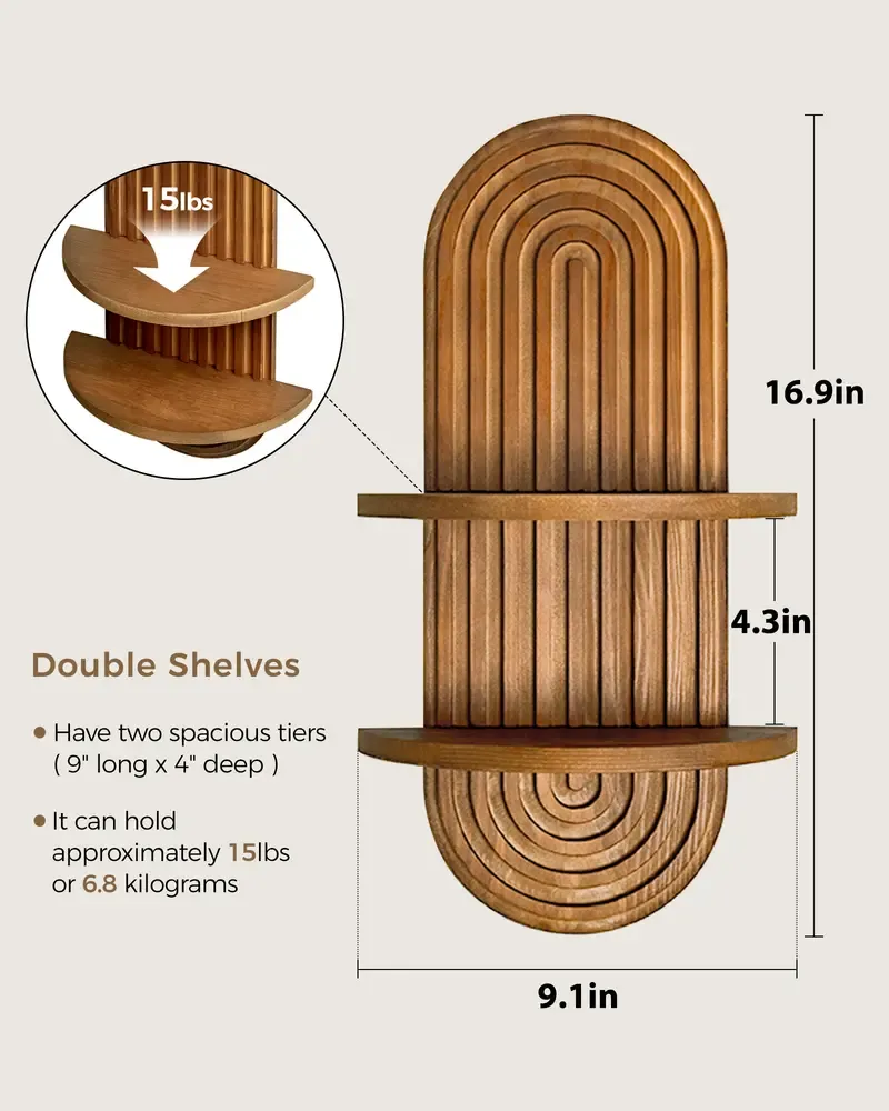 Bamworld Boho Wall Decor Brown Plant Wall Shelf, Mid Century Modern Decor Hanging Plant Shelf, 2-Tier Wooden Floating Shelves Shelving Unit for Home, Living Room, Office Holding Planter Decoration Wall decorations , Birthday gifts Bamboo Decorative