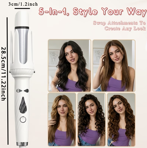 5in 1 Hair Curling Iron Set with 5 Interchangeable Heads, Crimped Waves, Hair Straightening Brush, Root Volumizing Crimper, 25mm & 32mm Curling Wand, Multi-Styler Hair Tool