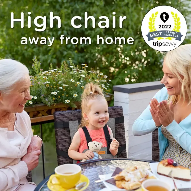 Baby Travel Harness Seat - Super Compact High Chair for Babies - Lightweight & Ergonomic Carrier with Adjustable Straps - Perfect for Travel & Home Use