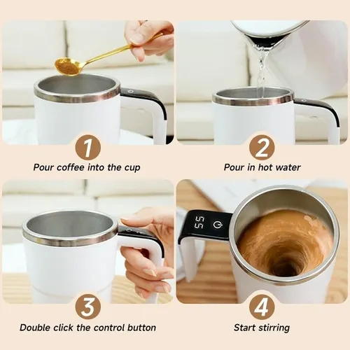 Smart Self-Stirring Mug - Rechargeable Coffee Mixer with Digital Display - White