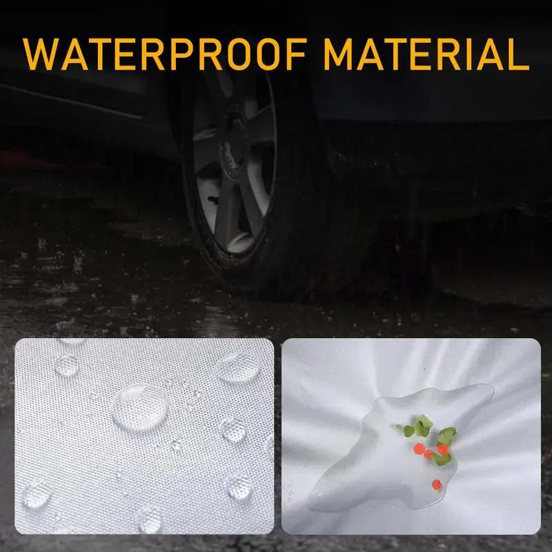 ALL-WEATHER CAR ARMOR! Waterproof 190T Polyester Cover Fits SUV,Sedan.  Sun Ice UV Defense 60s Install Silver Color Complete Protection