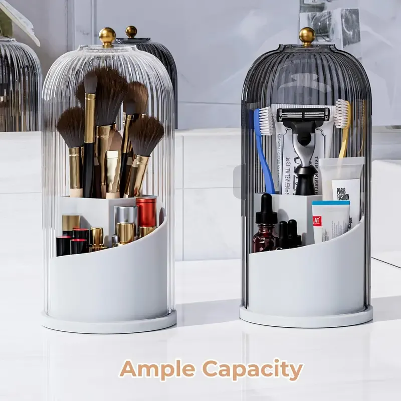 Dustproof Toothbrush Holders with Cover, Rotating Electric Toothbrush and Toothpaste Holder for Bathroom Countertop, 3 Slots Transparent Makeup Brushes Organizer for Vanity Dresser Bathroom & Office Makeup Brushes Holder, Beauty Organiser