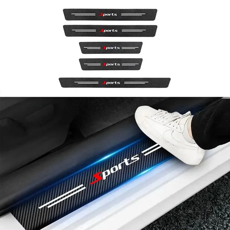 5-piece set of sports carbon fiber patterned threshold protection strip, trunk protection strip, scratch resistant, abrasion resistant, anti stepping threshold decoration strip, universal car accessories
