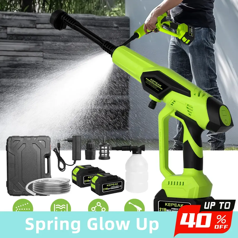 Wireless Portable High Pressure Washer, Nozzle Electric High Power Cleaner 2 Rechargeable Battery Powered By, Handheld Electric Cleaner Water, for Valentine s Day Gift