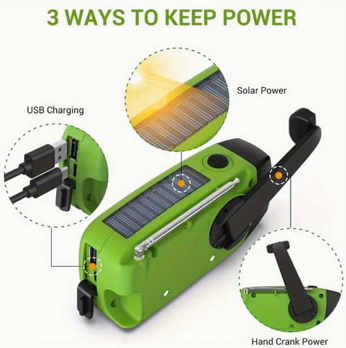 Emergency Hand Crank Radio with LED Flashlight, Solar Weather Radio - Portable AM  FM Emergency Broadcast Receiver Suitable for Camping, Power Outages & Survival (Hand Crank, Loudspeaker Compatible)