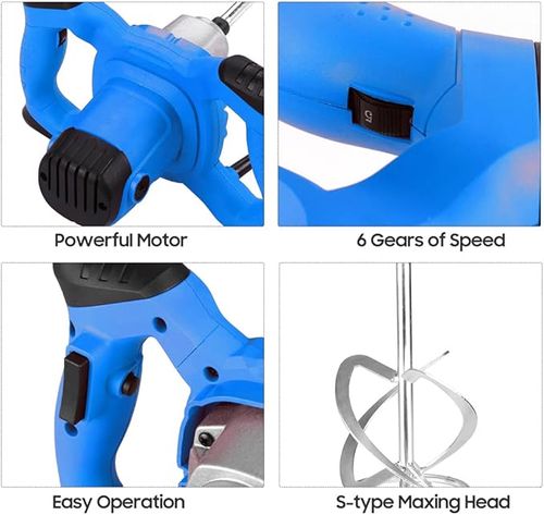 Electric Paddle Mixer to Mix Motar, Plaster, Cement, Concrete, Paint, Resin, Adhesives - 2600W, Portable Drill Mixer, M14 Mixing Rod, 120mm Diameter Stirrer, Adjustable 6 Speed