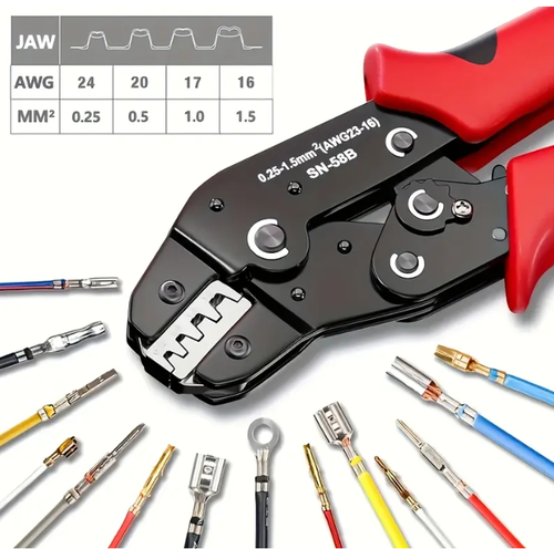 Manual Ratchet Wire Crimper Tool for 4-20 AWG, Carbon Steel Handle, Adjustable Jaws, Precision Crimping for JST, Dupont & SATA Terminals, Ergonomic Electrical & Automotive Wiring Tool, Jst Terminals