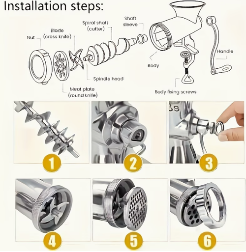 2026 Upgraded Manual Meat Grinder with Table Clamp- Heavy-Duty Stainless Steel Hand-Cranked Food Processor, No Electricity Required, for Grinding Meat, Vegetables, and Spices