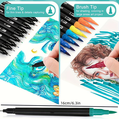 100pcs Dual-Tip Brush Pens, 100 Colors of Fine Point Art Markers - Aesthetic Cute Adult Book Card Painting, Teacher Office Supplies