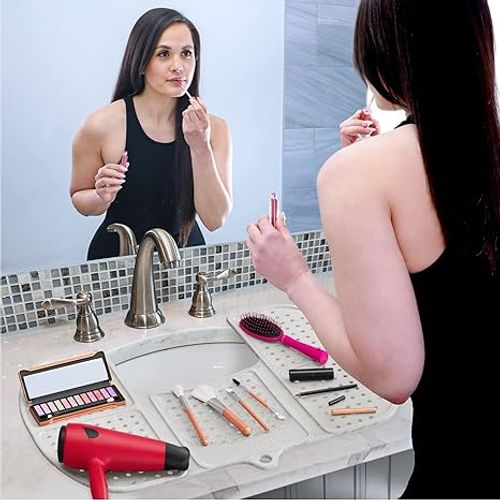 Beauty Brush Cleaning Mat, RV Camper Sink Cover & for Small Spaces (Large Pearl)