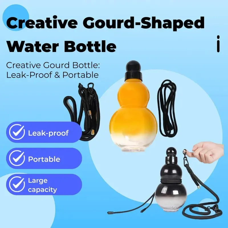 Gourd Shaped Water Bottle, 1 Count Creative Design Leakproof Water Bottle with Lid & Pull Ring, Portable Large Capacity Drinking Cup for School Office Outdoor Camping, Clear Water Bottle