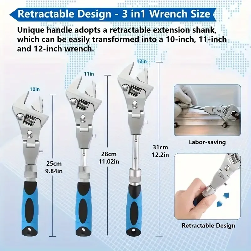 1pc 5-in-1 Adjustable Ratcheting Wrench Set - 25.4cm to 30.48cm Crescent Wrenches with 180° Folding