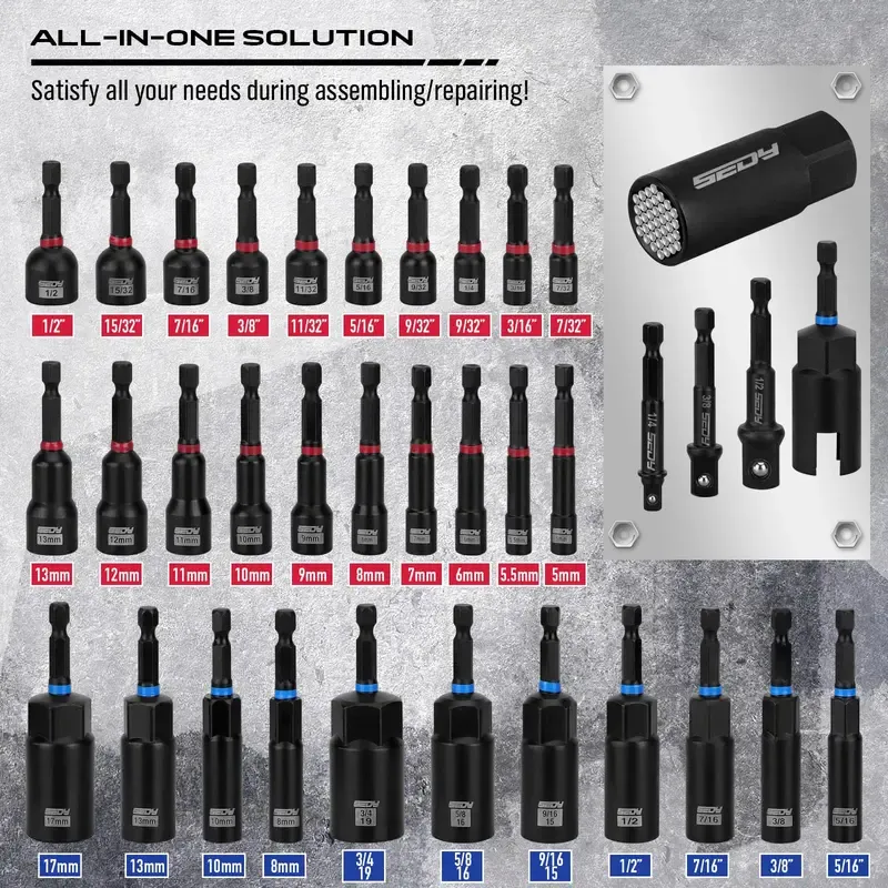 Magnetic Impact Nut Driver Set, 80pc or 41pc, Metric & SAE with Socket Adapters, Bit Holder, Wing Nut Driver, Universal Sockets, Quick Release Extension, Power Bits toolbox screwdriver set, Christmas gift