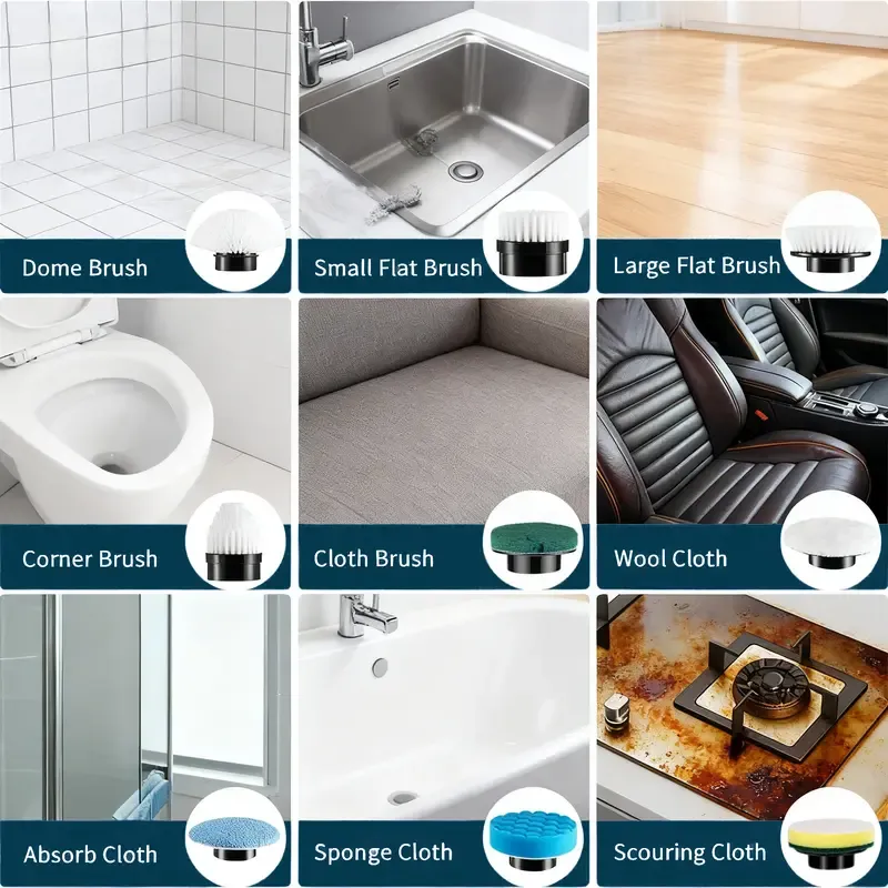 ​Electric Spin Scrubber,Cordless Shower Scrubber with IPX7 Waterproof,Electric Cleaning Brush,Multi-Surface Use,Long Battery Life,5 Adjustable Speed,3 Extendable Handle,9 Replaceable Brush Heads,Multi-Purpose Cleaning Kit for Bathroom  Kitchen