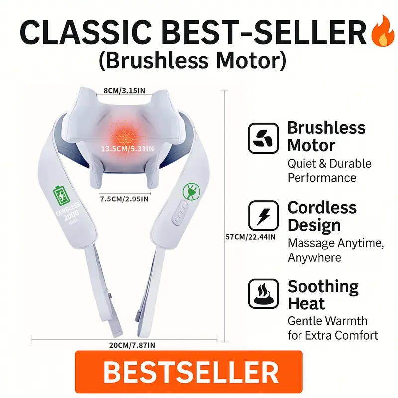 Cordless Neck and Shoulder Massager with Heat – 6D Deep Kneading Electric Massage Pillow for Neck, Back, Legs, and Full Body Relaxation – Perfect for Home, Office and Car. Gifts for Mom, Friends and Wife Birthday Gift