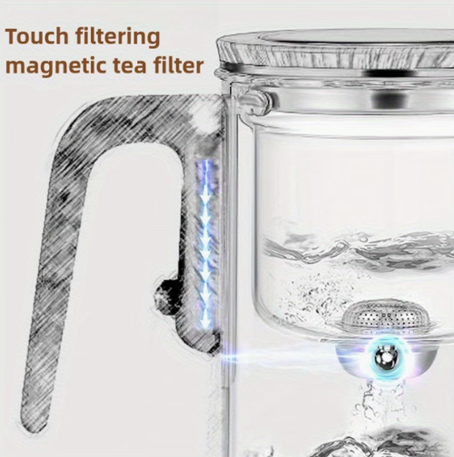 Creative Glass Magic Teapot, 800Ml 27.05Oz Wood Grain Handle Magnetic One-Button Brewing Heat-Resistant Tea Separator Cup Coffee Cup Witchcraft Teapot