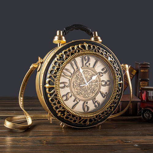 Women's Retro Steampunk Handbag with Clock Face