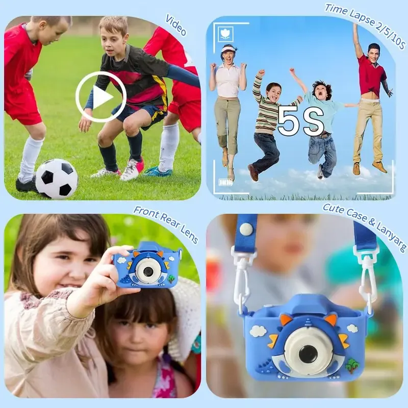 Cartoon Dinosaur Digital Camera, Cute Video Recording Camera Toy with 32 GB Memory Card, Birthday and Holiday Gift for Kids