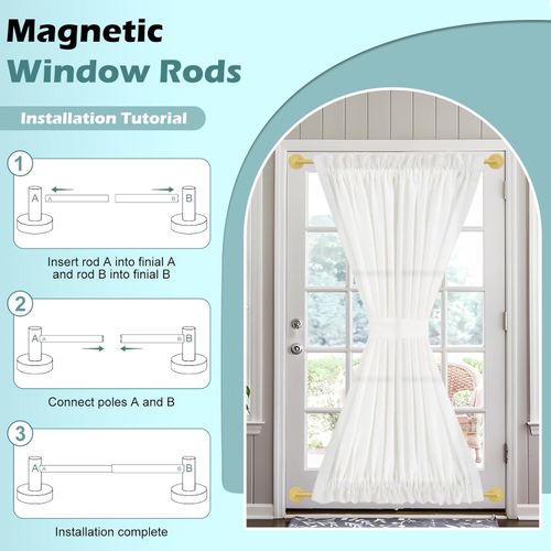 Gold Magnetic Curtain Rod for Door:Magnet Curtain Rods for Classroom Whiteboard,Small Adjustable Magnetic Towel Bar,Tool-Free French Magnet Pole with Leather Protective Cover No Drilling
