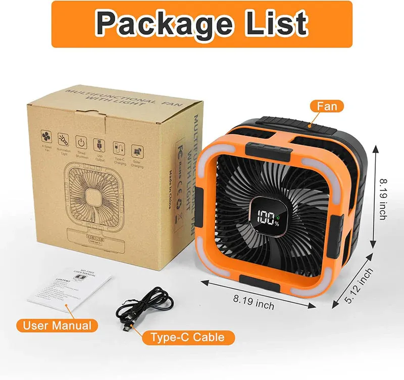 3  in 1 Solar Camping Fan