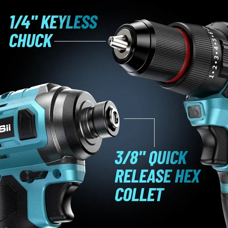Seesii 3-8'' Brushless Cordless Drill and 1-4'' Impact Driver Combo Kit with 2 Batteries, 21V Max Electric Brushless Power Tool Set with Fast Charger, Black Friday Deals