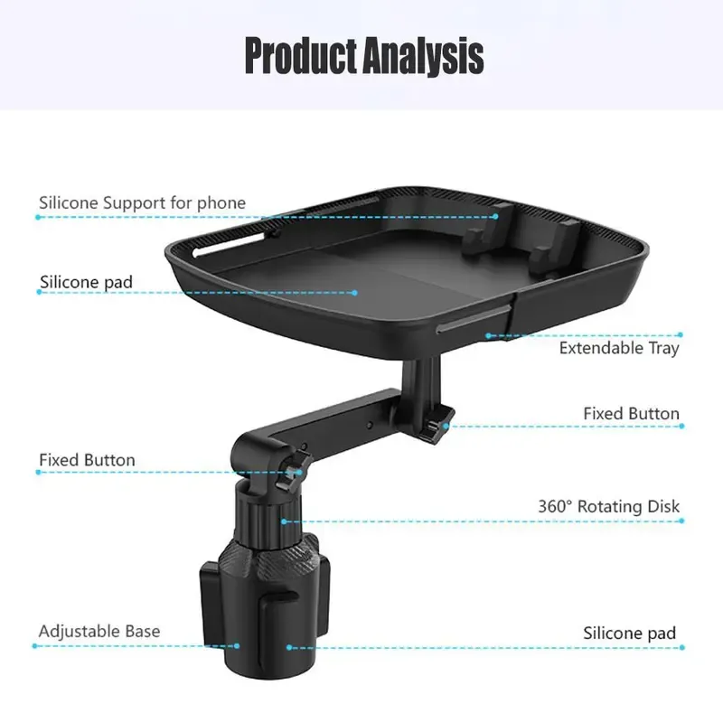 360° Rotatable Car Holder, Car Cup Holder, Multifunctional Car Cup Holder, Small Table Stand for Beverage and Food, Vehicle, Automotive