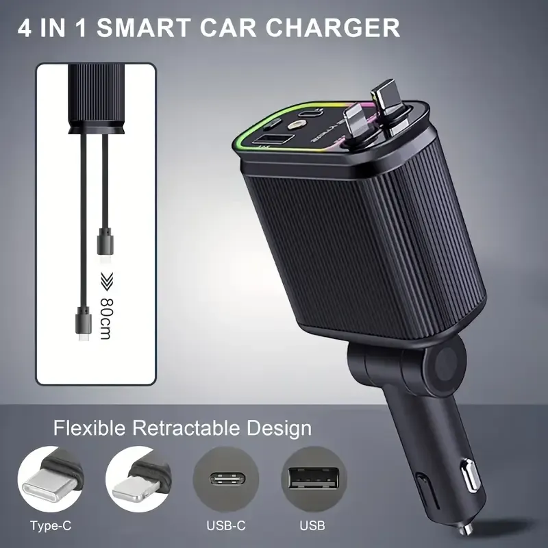 C9  120W Fast-Charging Car Charger with Built-in Retractable Cable