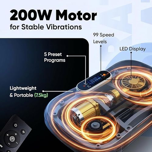 WeightWorld Vibration Plate Exercise Machine - For Whole Body Workout - CE & RoHS Certified - 5 Automatic Modes & 99 Speed Levels - Built-in Bluetooth Speaker - Vibro Plate with 5 Exercise Bands
