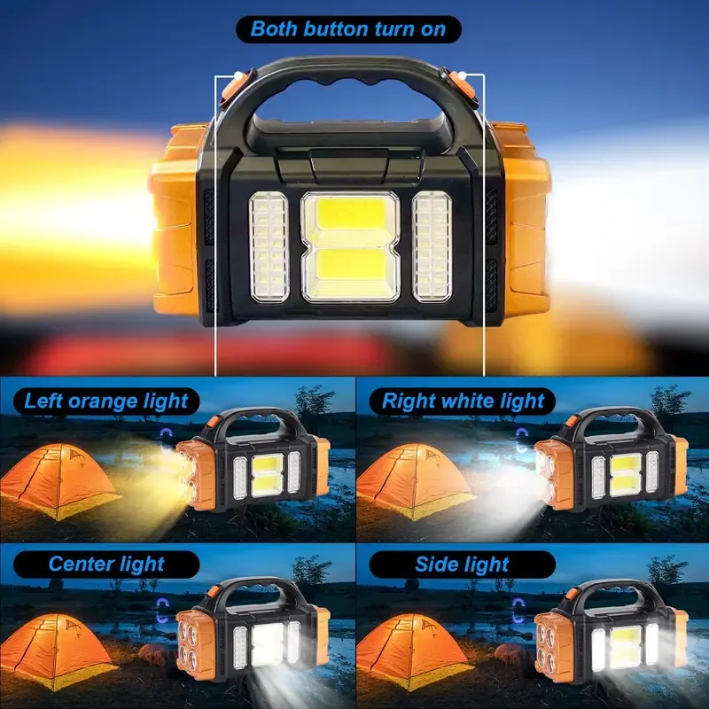 Solar Powered Handheld Flashlight, 8 Modes Spotlight with USB Cable, Rechargeable Portable LED Searchlight for Outdoor Hunting Boating Camping Emergencies