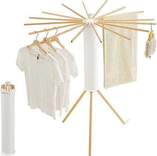 Tripod Clothes Drying Rack, Garment Rack Portable and Foldable Space Saving Laundry Drying Rack - Drying Rack Clothing Floor Folding Balcony Bedroom Household Wooden
