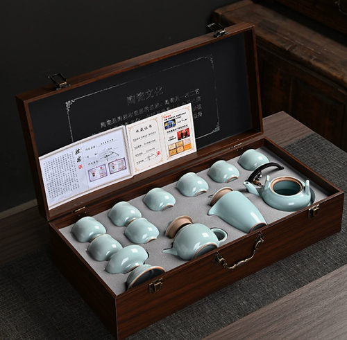 Ru Ware Tea Set in Embroidered Gift Box