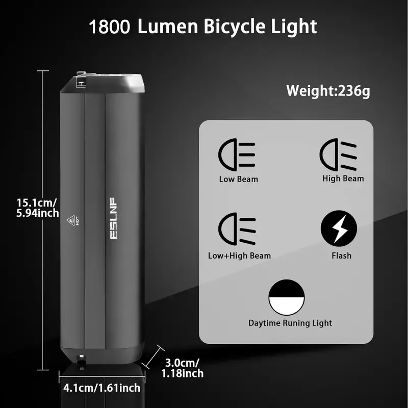 1800 Lumen Super Bright LED Bike Light, USB Rechargeable Bicycle Headlight, Waterproof Bike Headlight,Daytime Running Light,MTB Off-Road Cycling Commuting