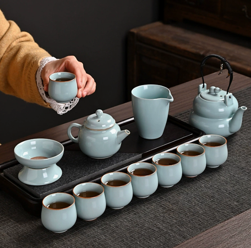 Ru Ware Tea Set in Embroidered Gift Box