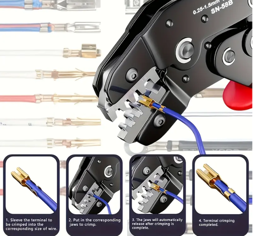 Manual Ratchet Wire Crimper Tool for 4-20 AWG, Carbon Steel Handle, Adjustable Jaws, Precision Crimping for JST, Dupont & SATA Terminals, Ergonomic Electrical & Automotive Wiring Tool, Jst Terminals