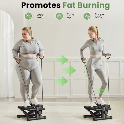 Mini Exercise Stepper with Resistance Bands - Compact Stair Stepper Machine for Home Use, Twist Motion Full Body Workout, 300LBS Capacity Portable Fitness Equipment