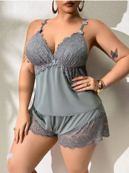 Shorts Pajama Set – Soft satin-like fabric, adjustable straps & V-neck.