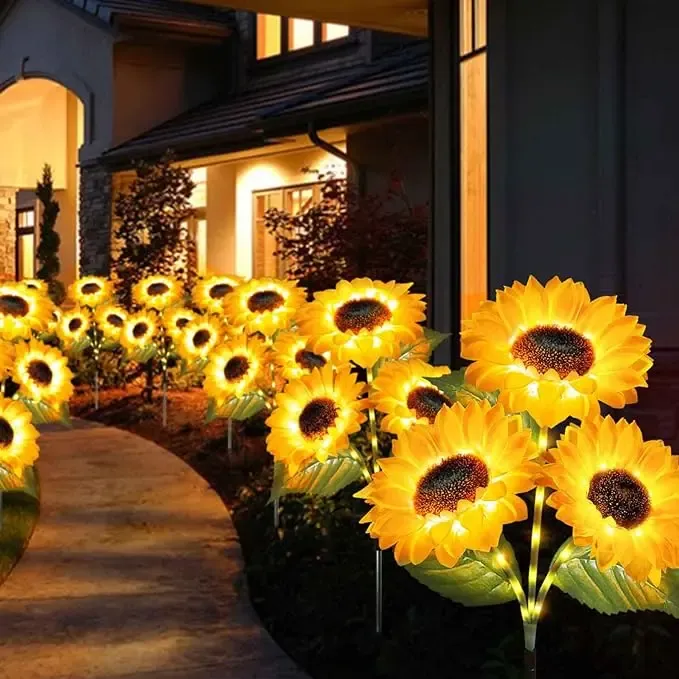 Solar Powered LED Sunflower Garden Lights - Set of 2 Pieces, Realistic Nighttime Glow for Yard, Lawn, Patio, and Porch Decoration, Waterproof IP65, Energy-Efficient Outdoor Lighting, Garden Lighting | Decorative Solar Lights | Durable Plastic Flowers,
