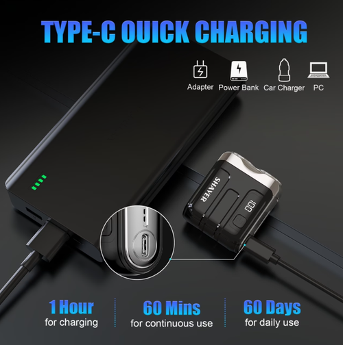 New MINI Digital Electric Shaver for Outdoor Camping, with a Floating Shaver and a Three Ring Blade Mesh, Magnetic Suction Dual Blade Head, and Portable Beard Knife