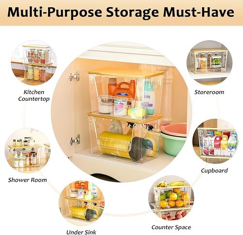 Delam2 Set Pantry Organizers and Storage, Trash Bag Holder Under Sink Organizer for 4-13 Gal Bags, Trash Bag Dispenser with Bamboo Top for Onion, Potato, Garlic,