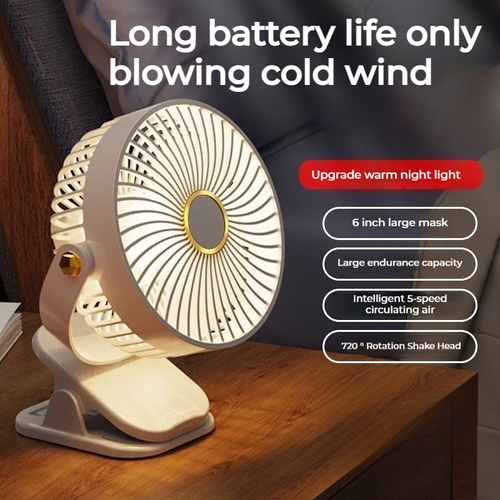 Ultra-quiet Portable Mini Fan with 5-speed Ambient Night Light - USB Rechargeable, 2 Color Options, Multi-functional Hanging-clip-desktop Design, Brushless Motor for Silent Operation, Ideal for Bedrooms, Camping, and Travel. Rechargeable Portable Fan
